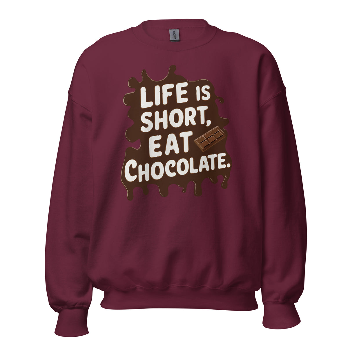 Best Life Is Short, Eat Chocolate: Crewneck Sweatshirt brings cozy comfort and a playful message—perfect for chocolate lovers and everyday style.