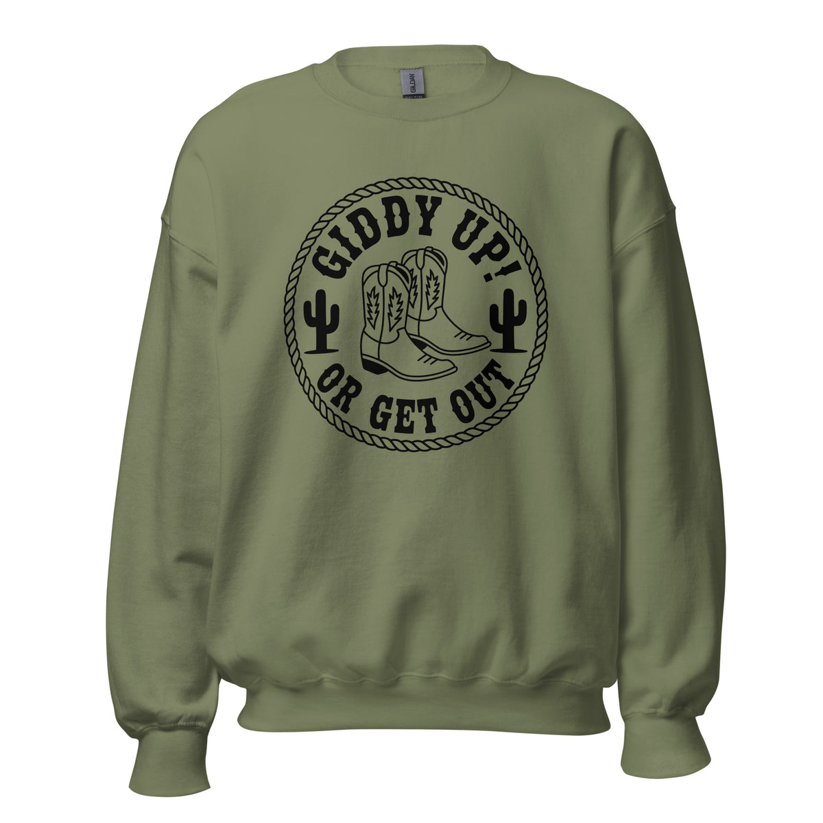 Make a statement in the Giddy Up or Get Out Cowboy Boots Sweatshirt, a comfy Western layer for country nights, rodeo days, and more.