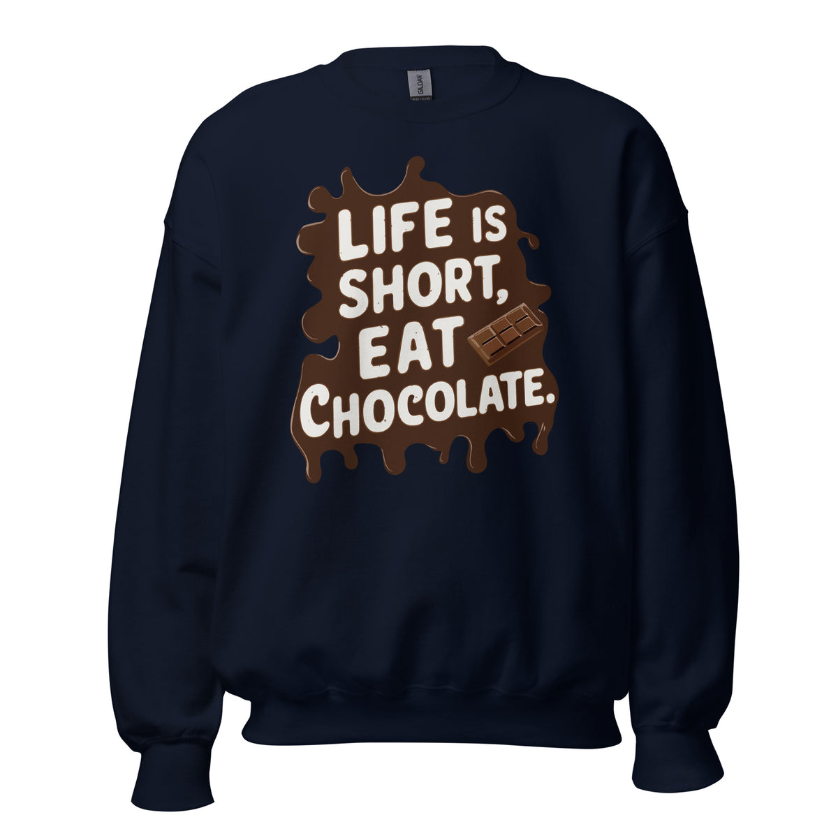 Best Life Is Short, Eat Chocolate: Crewneck Sweatshirt brings cozy comfort and a playful message—perfect for chocolate lovers and everyday style.