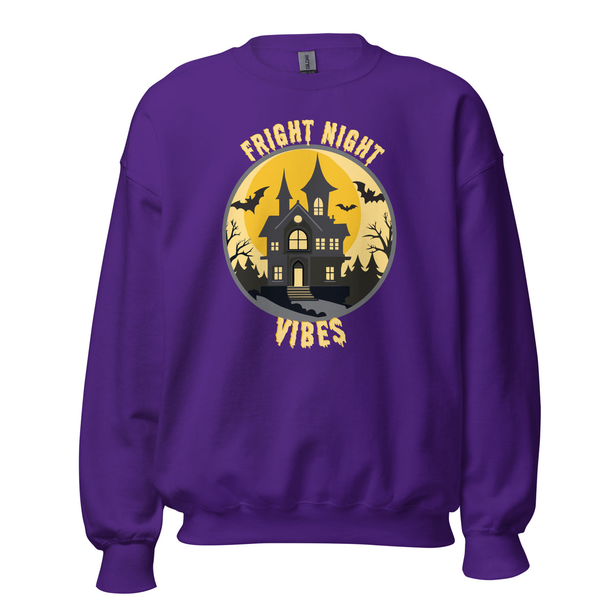 Get cozy in the Fright Night Vibes Halloween Crewneck Sweatshirt, featuring spooky seasonal style for parties, pumpkin patches, and fall nights.