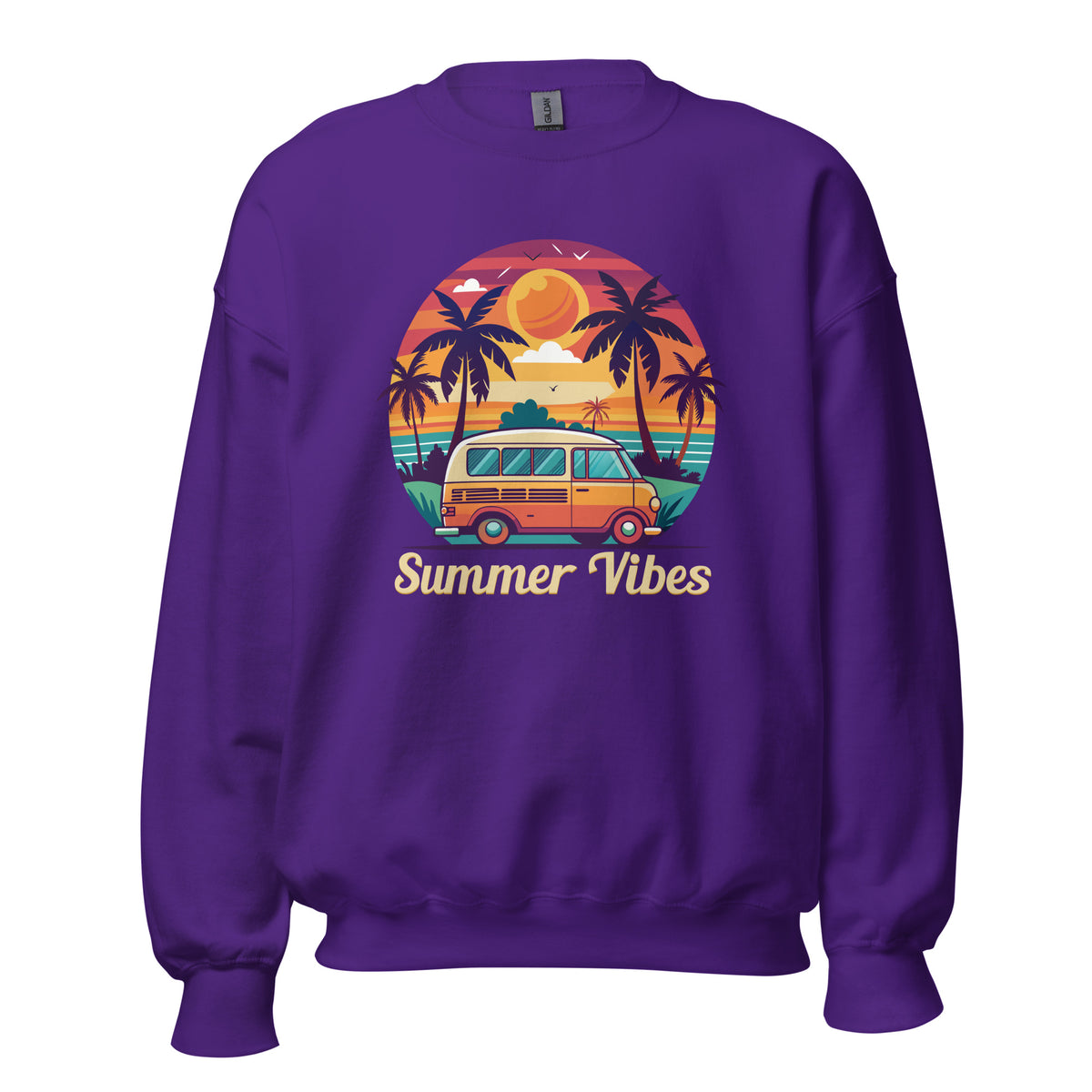 Shop Summer Vibes Sunset Van Crewneck Sweatshirt for Casual Wear—a cozy, retro-inspired layer for beach evenings, errands, and weekends.