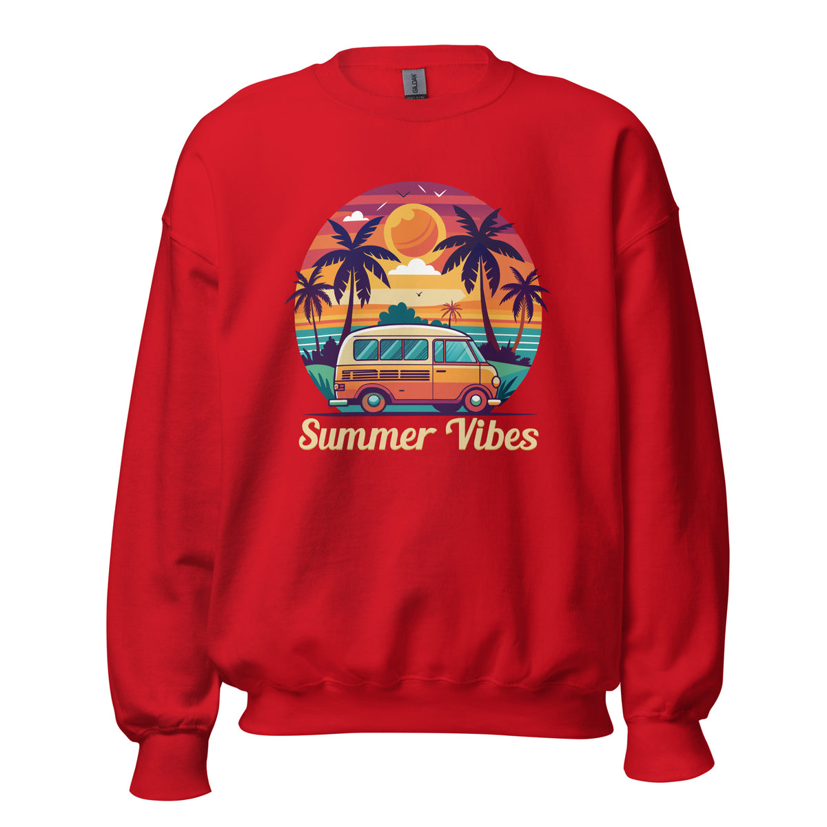 Embrace laid-back style with the Summer Vibes Sunset Van Crewneck Sweatshirt for Casual Wear—soft, colorful comfort for everyday adventures.