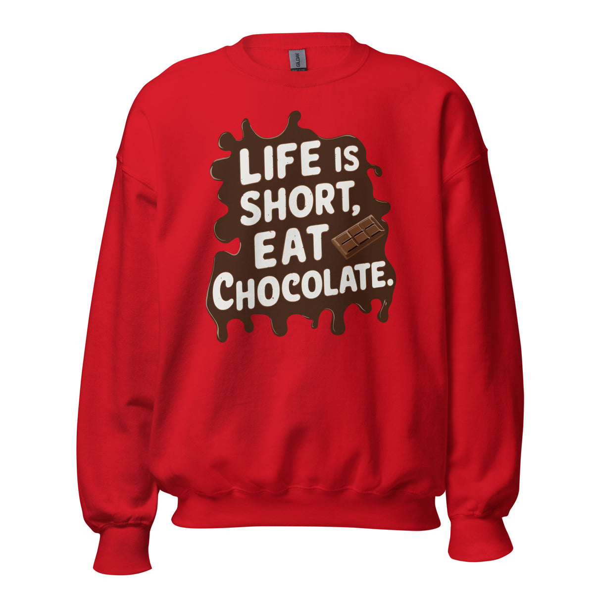 Best Life Is Short, Eat Chocolate: Crewneck Sweatshirt brings cozy comfort and a playful message—perfect for chocolate lovers and everyday style.