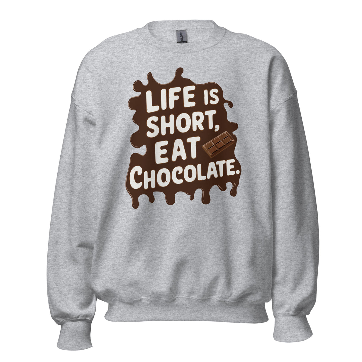 Celebrate your sweet side with the Life Is Short, Eat Chocolate: Crewneck Sweatshirt, a soft, stylish layer for casual days.