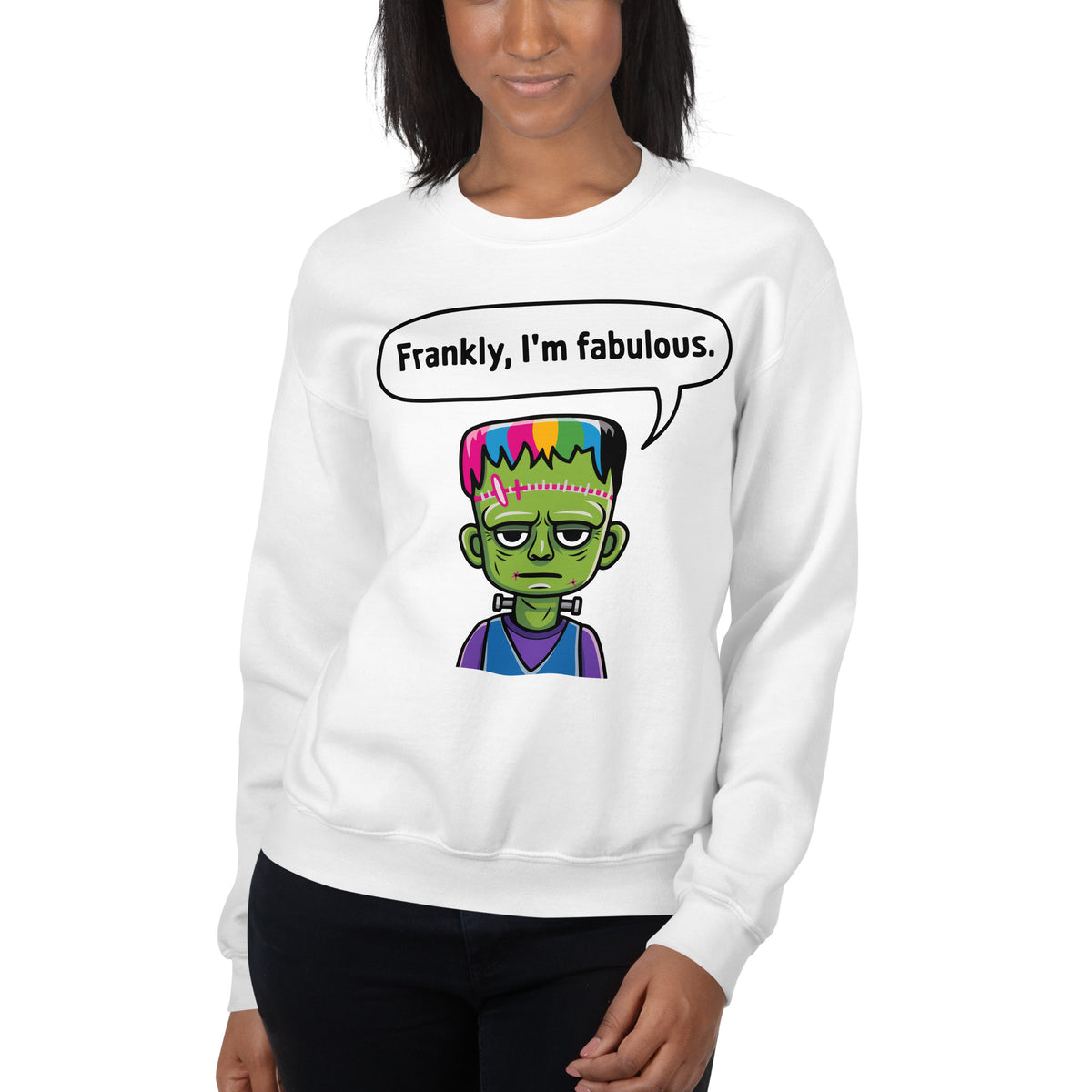 Buy Frankly, I'm Fabulous: Frankenstein Sweatshirt Casual Wear for Sale, blending cozy comfort and iconic monster flair.