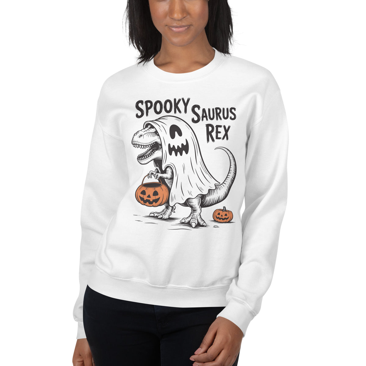 Find your new fall favorite: the Spooky Saurus Rex Dinosaur Ghost Sweatshirt for Festive Wear, made for cozy, creepy-cute style.