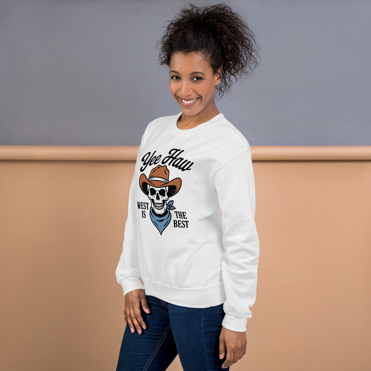 Make a statement with Yee Haw West Is the Best Cowboy Skull Sweatshirt—your go-to layer for cowboy-inspired comfort and bold appeal.
