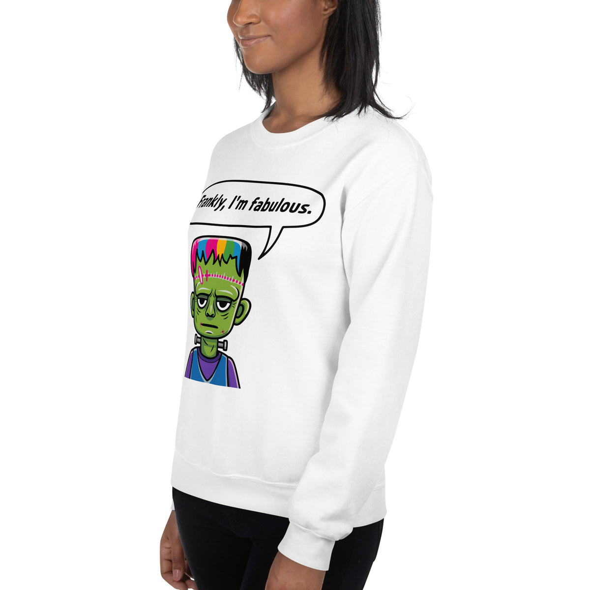 Buy Frankly, I'm Fabulous: Frankenstein Sweatshirt Casual Wear for Sale, blending cozy comfort and iconic monster flair.