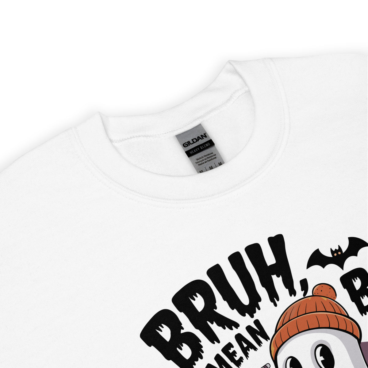 Make Halloween more fun with the Bruh Mean Boo Halloween Ghost Sweatshirt, featuring a humorous ghost vibe for cool-weather comfort.
