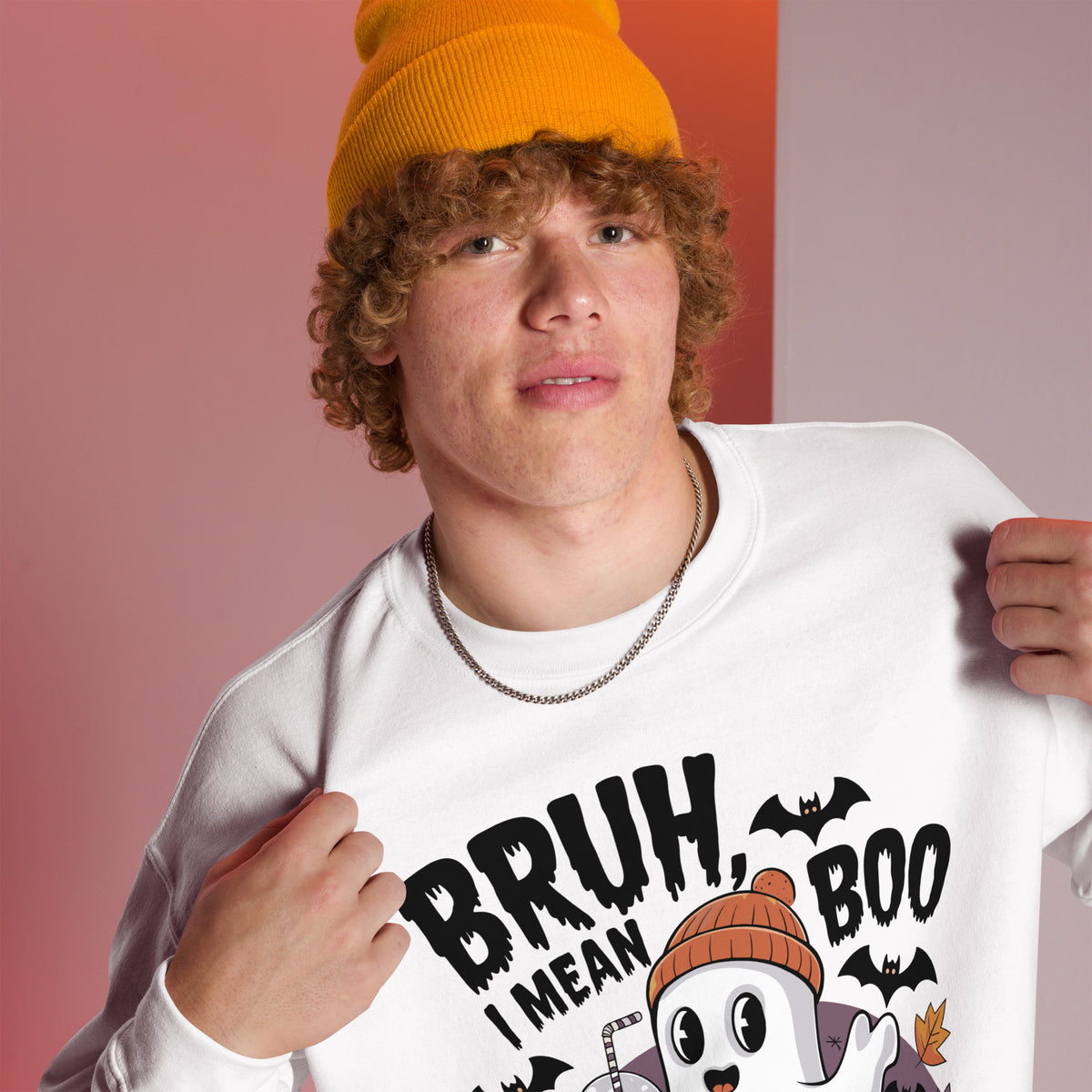 Shop Funny Bruh Mean Boo Halloween Ghost Sweatshirt Festive Wear for Sale