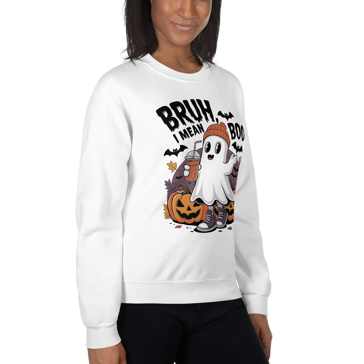Unique Shop Funny Bruh Mean Boo Halloween Ghost Sweatshirt Festive Wear