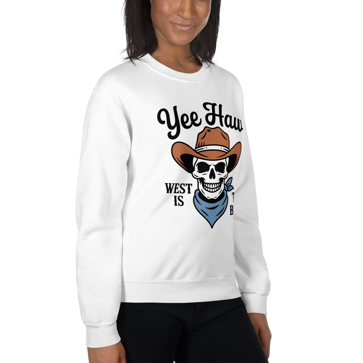Make a statement in Yee Haw West Is the Best Cowboy Skull Sweatshirt, a comfortable Western essential with fearless skull-inspired style.